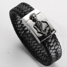 Black Metal Skeleton King Leather Bracelet - Heavy Metal Jewelry Clothing 