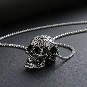 Intricately Detailed Skull Necklace Pendant - Heavy Metal Jewelry Clothing 