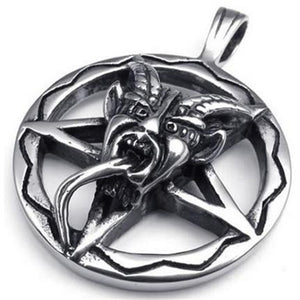 Metal Baphomet Inverted Pentagram Pendant Stainless Steel - Heavy Metal Jewelry Clothing 