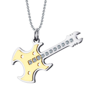 Metal Guitar Warlock Pendant Necklace Stainless Steel - Heavy Metal Jewelry Clothing 
