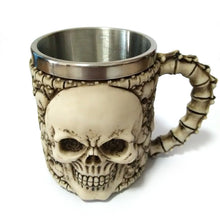 Metal Skull Face Tankard with Spine Handle Drinking Mug Stainless Steel - Heavy Metal Jewelry Clothing 