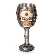 Metal Steampunk Skull Stemmed Chalice Mug with Cogs - Heavy Metal Jewelry Clothing 