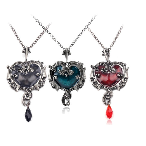 Metal Blue Azul Heart Skull Steampunk Necklace - Heavy Metal Jewelry Clothing 