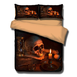Stunning HD Flaming Skulls Bedding Set 1 Piece Quilt + 2 Pieces Pillowcase - Heavy Metal Jewelry Clothing 