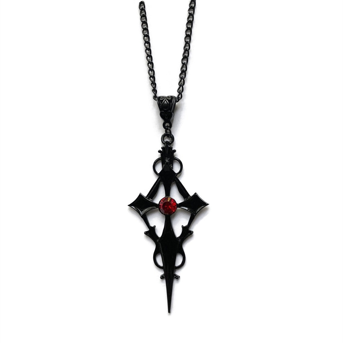 Vintage Gothic Style Japanned Black Cross Necklace - Ruby Lane