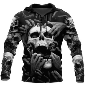 Heavy Metal Skull Graphics Print Hoodie - Heavy Metal Jewelry Clothing 