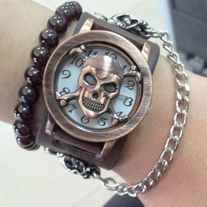 New 2022 Skull Watch with Cover and Chain - Heavy Metal Steampunk Leather Goth Watch - Heavy Metal Jewelry Clothing 