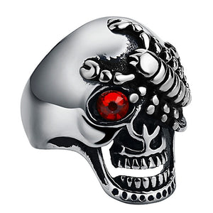 Scorpion Gem Eyes Skull Ring - Heavy Metal Jewelry Clothing 