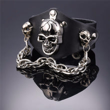 Metal Punk Gothic Cracked Skull and Chain Bracelet - Heavy Metal Jewelry Clothing 