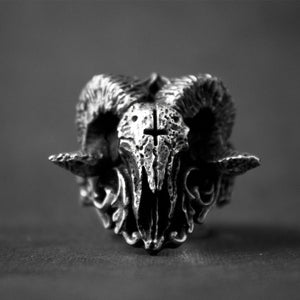 Inverted Cross Baphomet Heavy Metal Skull Ring - Heavy Metal Jewelry Clothing 