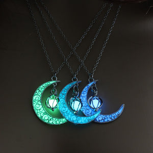 Enchanted Wicca Pagan Crescent Moon Glow in the Dark Orb Necklace - Heavy Metal Jewelry Clothing 