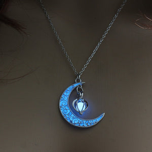 Enchanted Wicca Pagan Crescent Moon Glow in the Dark Orb Necklace - Heavy Metal Jewelry Clothing 