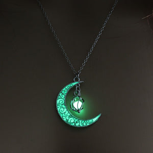 Enchanted Wicca Pagan Crescent Moon Glow in the Dark Orb Necklace - Heavy Metal Jewelry Clothing 