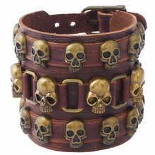 Linked Skulls Metal Leather Bracelets - Heavy Metal Jewelry Clothing 