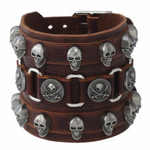 Linked Skulls Metal Leather Bracelets - Heavy Metal Jewelry Clothing 