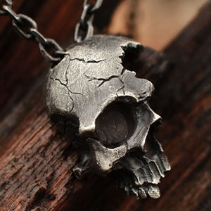 Cracked Half Skull Necklace - Metalhead Skull Jewelry - Heavy Metal Jewelry Clothing 