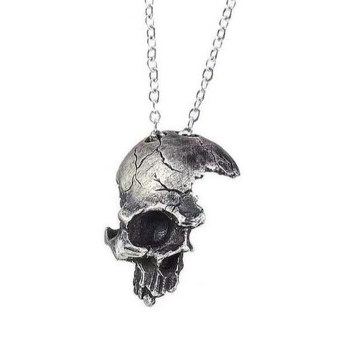 Cracked Half Skull Necklace - Metalhead Skull Jewelry - Heavy Metal Jewelry Clothing 