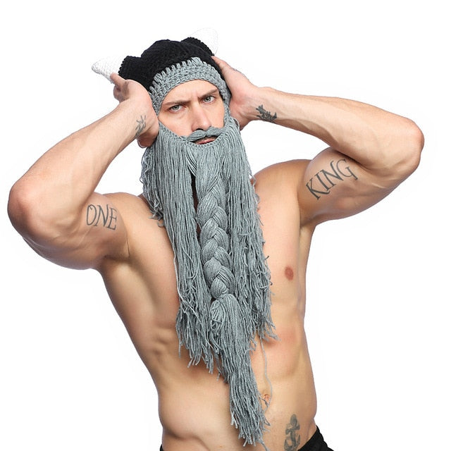 Metal Viking Barbarian Beard Beanie Costume - Heavy Metal Jewelry Clothing 