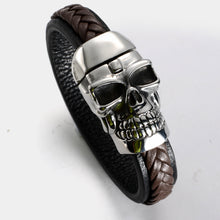Brown Metal Big Skull Face Leather Bracelet - Heavy Metal Jewelry Clothing 