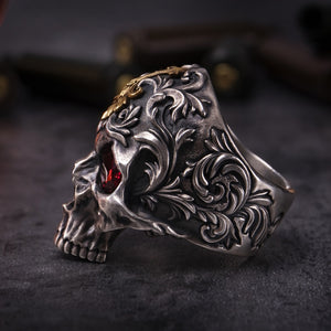Blood Eyes Detailed Skull Ring - Heavy Metal Jewelry Clothing 