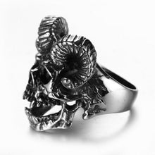 Demon Skull Ring with Horns and Fangs - Heavy Metal Jewelry Clothing 