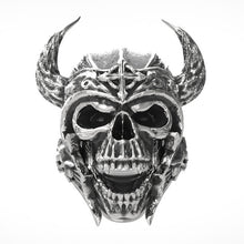 Heavy Metal Demon Skull Ring with Horns - Heavy Metal Jewelry Clothing 