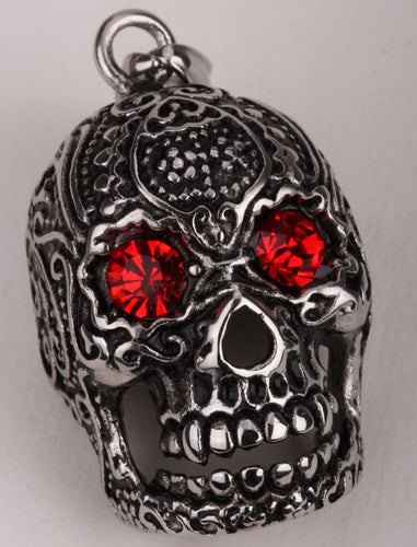 Metal Elaborate Vampire Skull Red Eyes Pendant Necklace Stainless steel - Heavy Metal Jewelry Clothing 