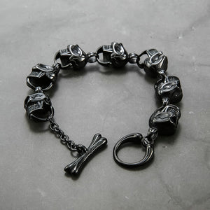 Metal Skulls Chain Red Eyes Bracelet Stainless Steel - Heavy Metal Jewelry Clothing 