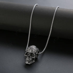 Intricately Detailed Skull Necklace Pendant - Heavy Metal Jewelry Clothing 