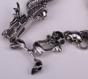 Metal Dragon Skull Chain Bracelet Stainless Steel - Heavy Metal Jewelry Clothing 