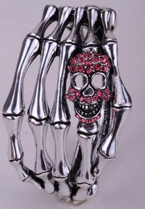 Metal Skull Skeleton Hand Grasp Bracelet - Heavy Metal Jewelry Clothing 