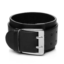Double Row Buckle Leather Bracelet with Studs - Heavy Metal Jewelry Clothing 