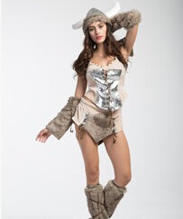 Metal Female Viking Costume with Hat - Heavy Metal Jewelry Clothing 
