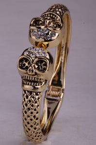 Silver or Gold Metal Skull Bracelet with Crystals - Heavy Metal Jewelry Clothing 