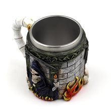 Metal Grim Reaper Skull Tankard Scythe and Flames Drinking Mug - Heavy Metal Jewelry Clothing 