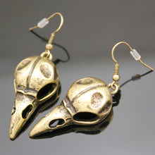 Metal Antique Gold Crow Raven Death Bird Skull Earrings - Heavy Metal Jewelry Clothing 