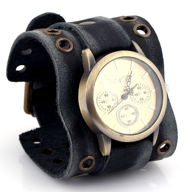 Luxurious Patina Suede Leather Band Watch - Heavy Metal Jewelry Clothing 