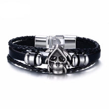Black and Silver Metal Punk Gothic Skull Reaper Bracelet PU Leather - Heavy Metal Jewelry Clothing 