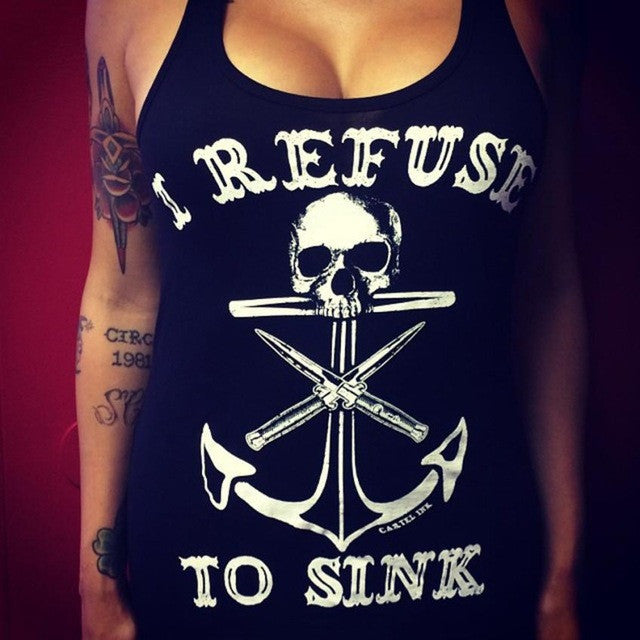 Metal Pirate I Refuse to Sink Anchor Skull Tank Top - Heavy Metal Jewelry Clothing 