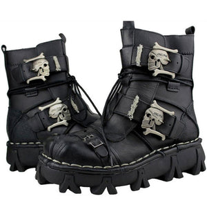 Metal Punk Gothic Leather Boots with Skulls Platform - Heavy Metal Jewelry Clothing 
