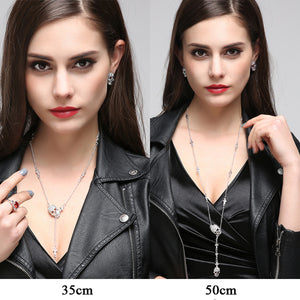 Skulls and Crosses Long Crystal Pendant Necklace - Heavy Metal Jewelry Clothing 