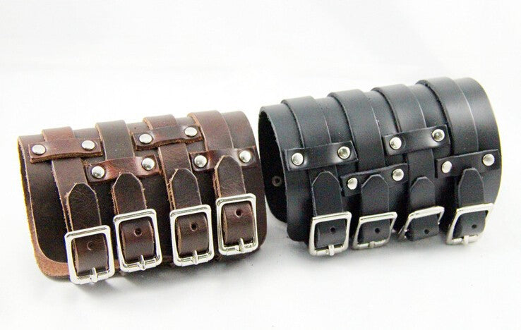 Massive Four Strap Leather Vambrace Gauntlet - Heavy Metal Jewelry Clothing 