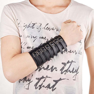 Gigantic Heavy Metal Leather Bracelet Seven Straps - Heavy Metal Jewelry Clothing 