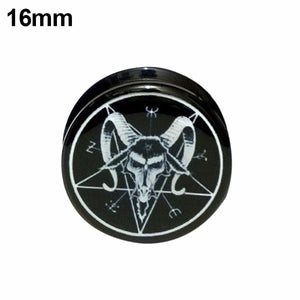 Metal Goat Skull Pentagram Earring Gauges Plugs Flesh Tunnels - Heavy Metal Jewelry Clothing 