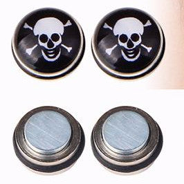 Metal Skull and Crossbones Magnetic Earrings Studs - Heavy Metal Jewelry Clothing 