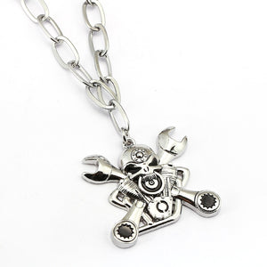 Metal Mechanic Skull and Spanners Pendant Necklace Zinc Alloy - Heavy Metal Jewelry Clothing 