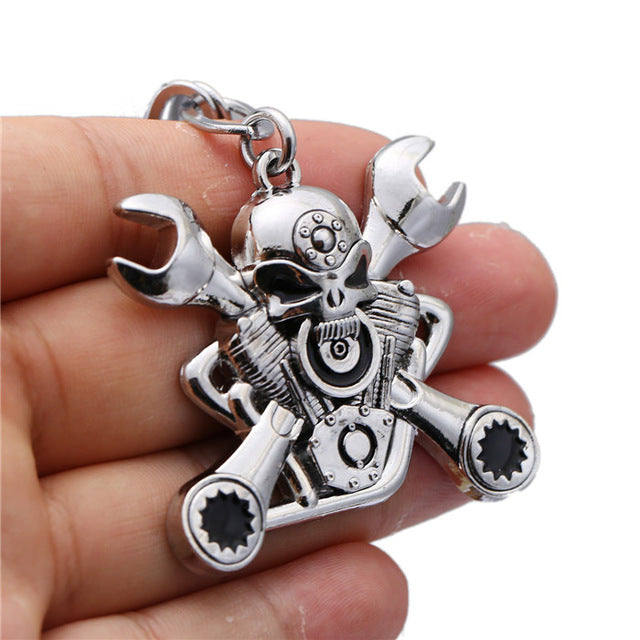 Metal Mechanic Skull and Spanners Pendant Necklace Zinc Alloy - Heavy Metal Jewelry Clothing 