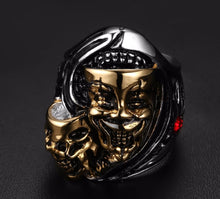 Silver and Gold Double Metal Ghost Skull Ring Stainless Steel - Heavy Metal Jewelry Clothing 