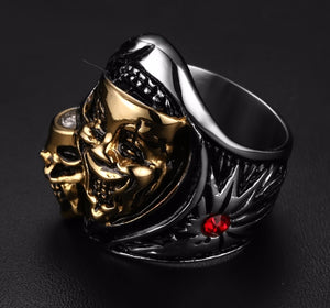 Silver and Gold Double Metal Ghost Skull Ring Stainless Steel - Heavy Metal Jewelry Clothing 