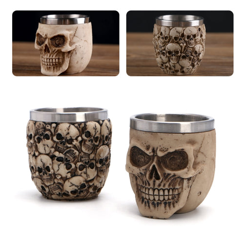 Mini Metal Punk Gothic Skull Snap Glass Mug Stainless Steel - Heavy Metal Jewelry Clothing 